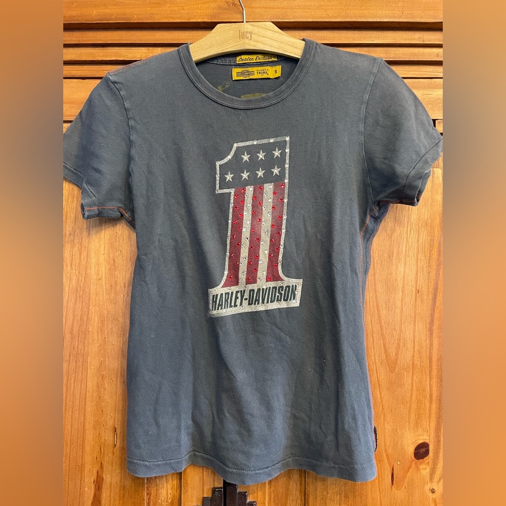 Rare Harley Davidson + Trunk Vintage Baby Tee with set rhinestones.
